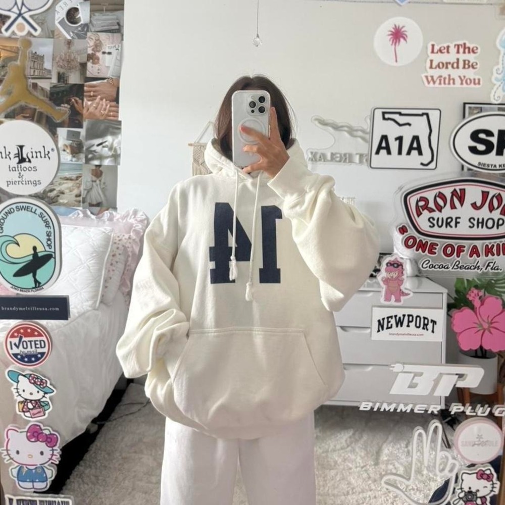Brandy Melville #14 Cream‎ and Blue Hoodie